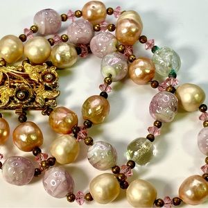 Art Nuevo wedding cake bead bracelet with antique clasp